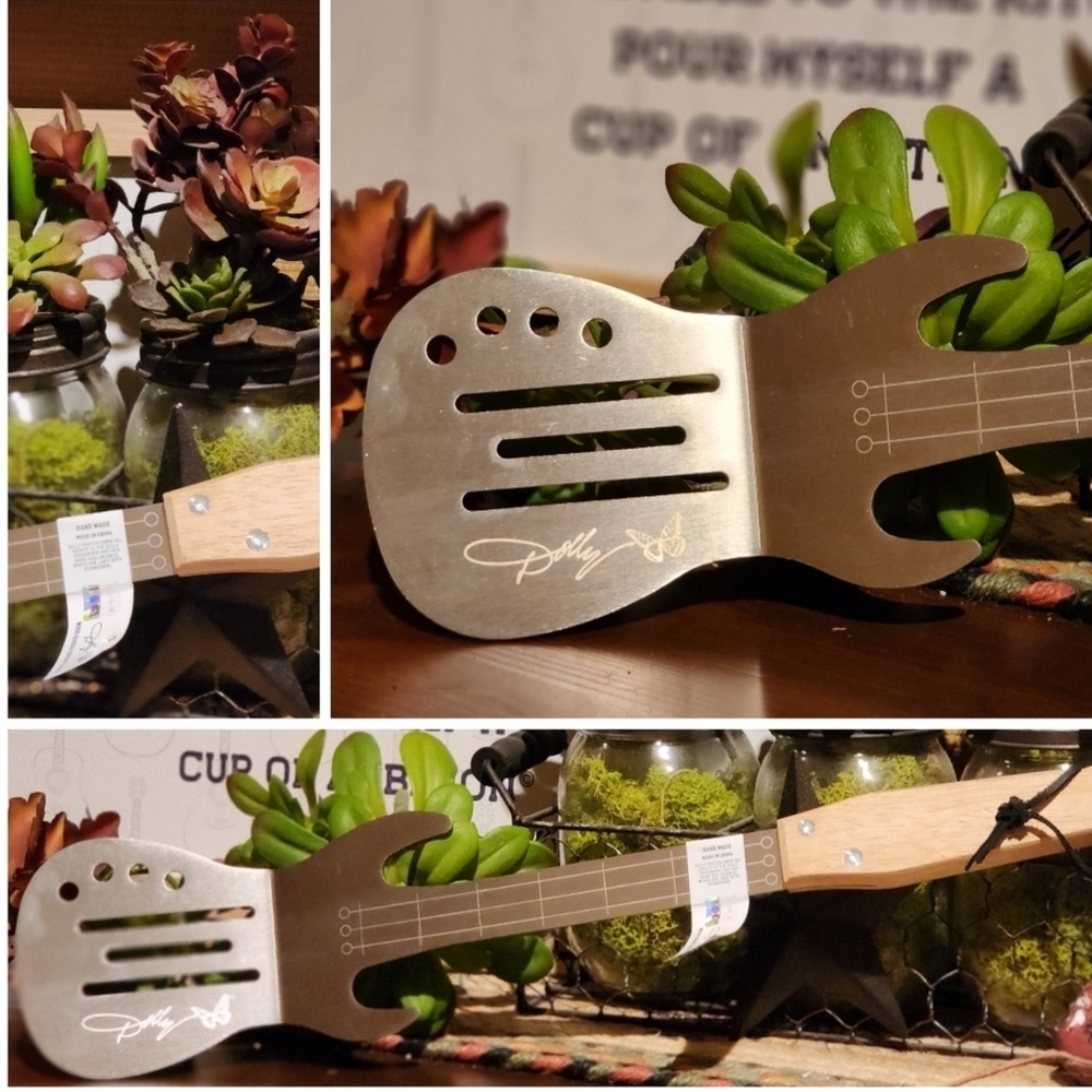Dolly Parton Guitar Shaped Metal Spatula Turner with Wooden Handle